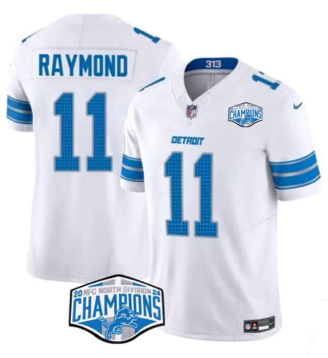 Mens Detroit Lions #11 Kalif Raymond White 2024 NFC North Champions F.U.S.E. Vapor Limited Stitched Jersey